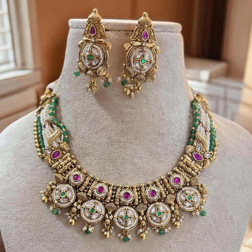 Jewel Addiction Gold Plated Pota Stone And Pearls Necklace Set