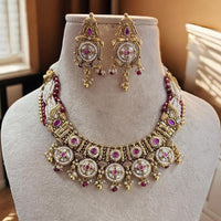 Jewel Addiction Gold Plated Pota Stone And Pearls Necklace Set