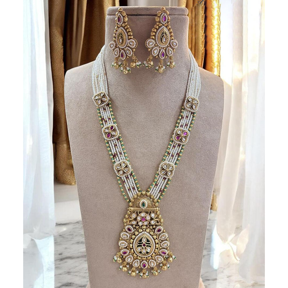 Jewel Addiction Gold Plated Pota Stone And Pearl Long Necklace Set