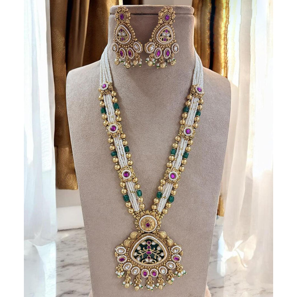 Jewel Addiction Gold Plated Pota Stone And Pearl Long Necklace Set