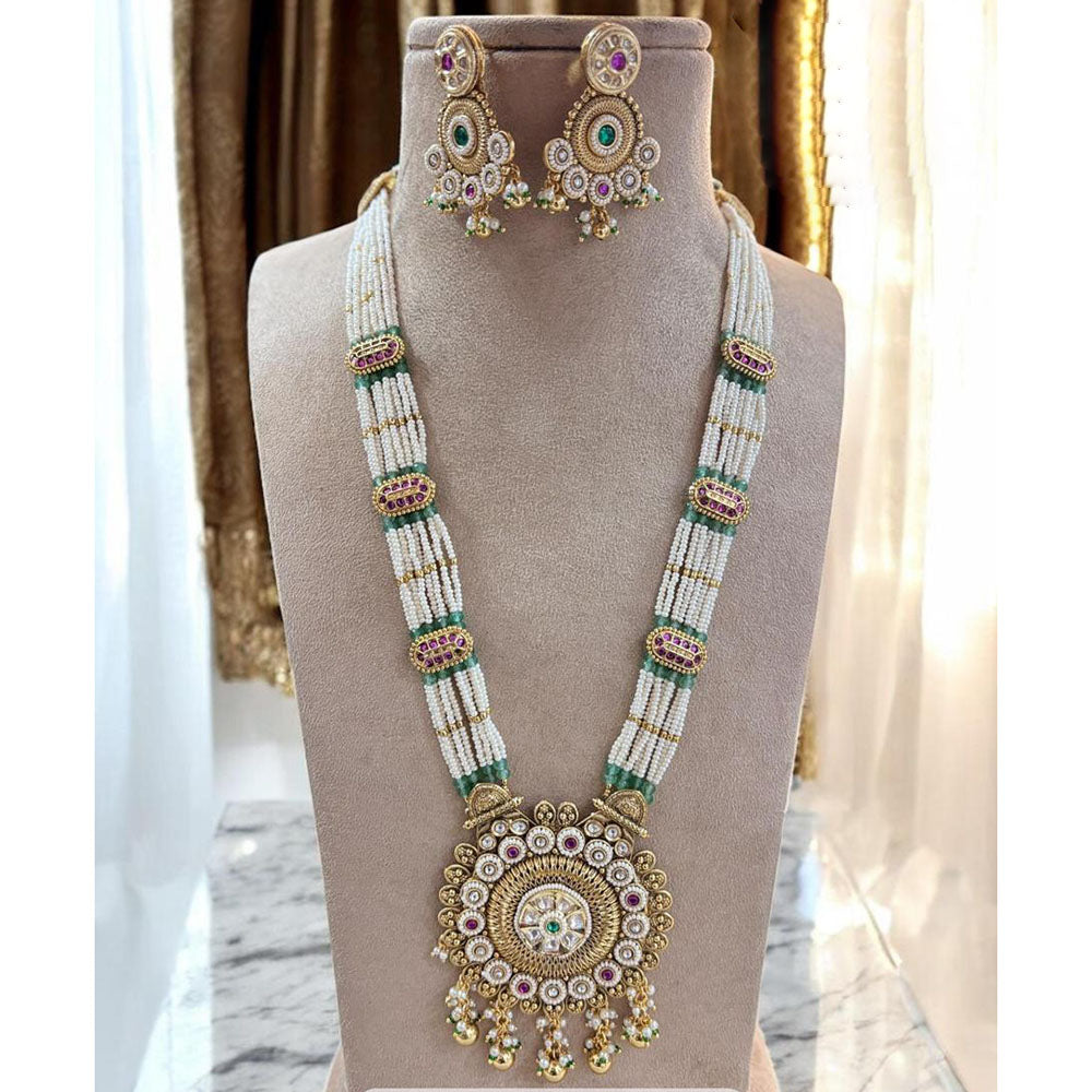 Jewel Addiction Gold Plated Pota Stone And Pearl Long Necklace Set