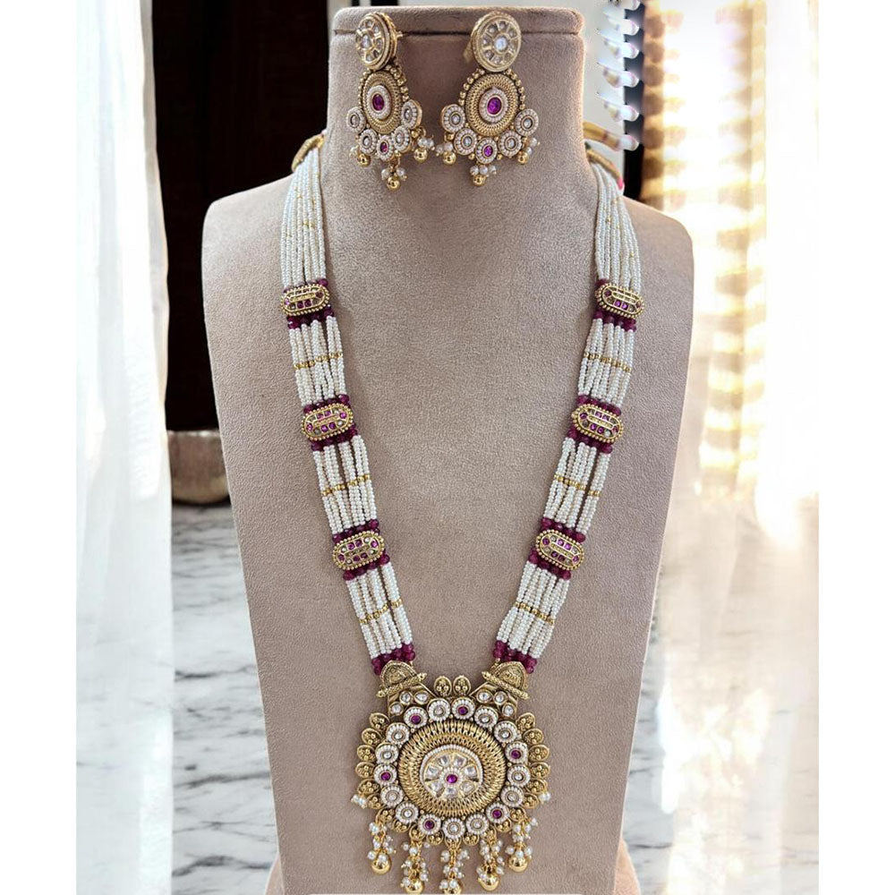 Jewel Addiction Gold Plated Pota Stone And Pearl Long Necklace Set