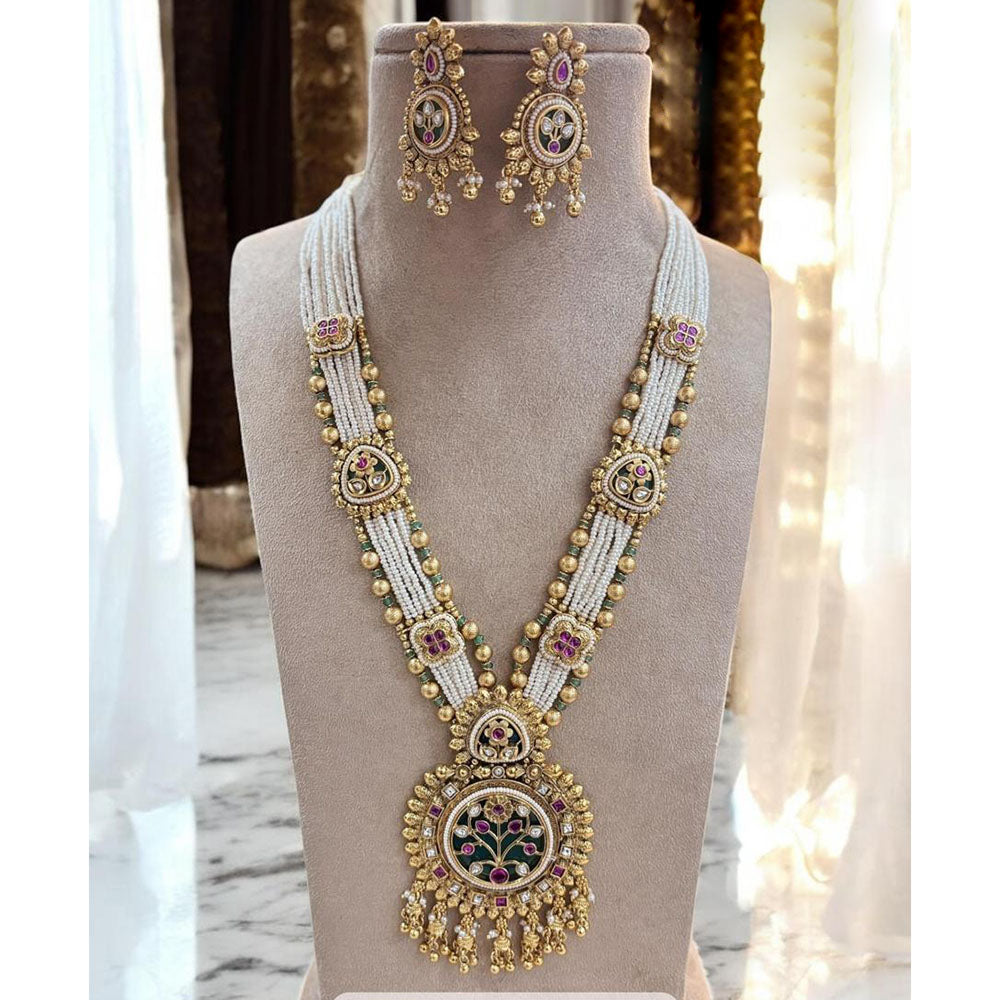 Jewel Addiction Gold Plated Pota Stone And Pearl Long Necklace Set