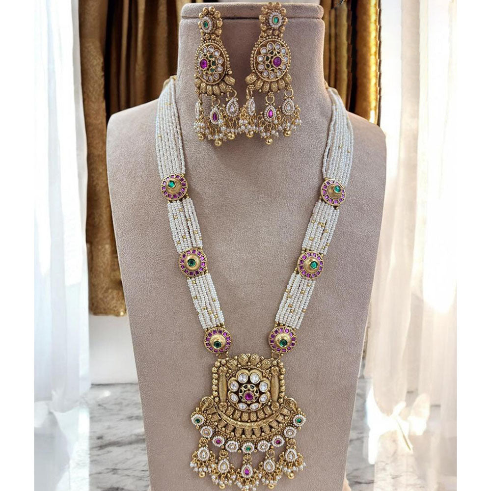 Jewel Addiction Gold Plated Pota Stone And Pearl Long Necklace Set