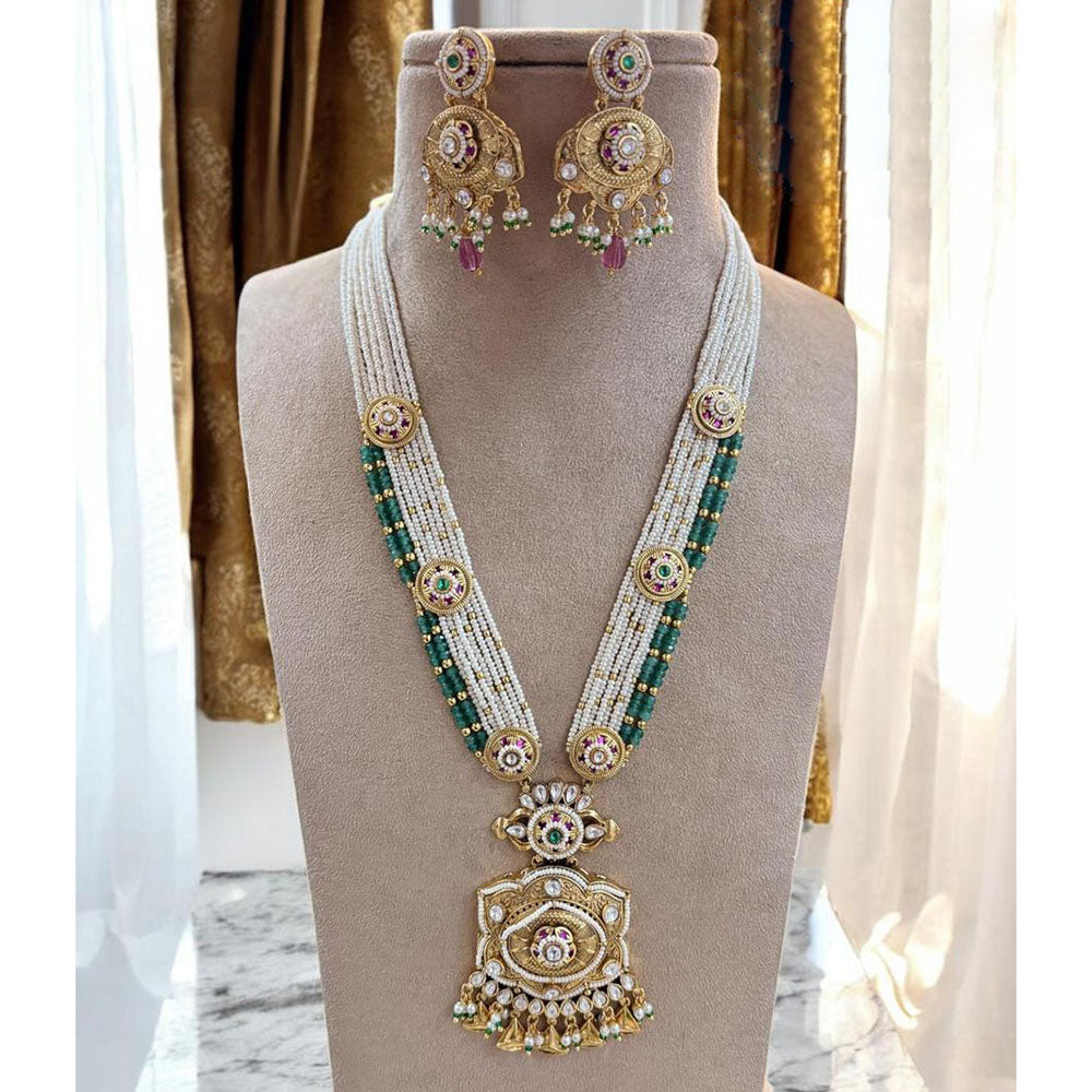 Jewel Addiction Gold Plated Pota Stone And Pearl Long Necklace Set