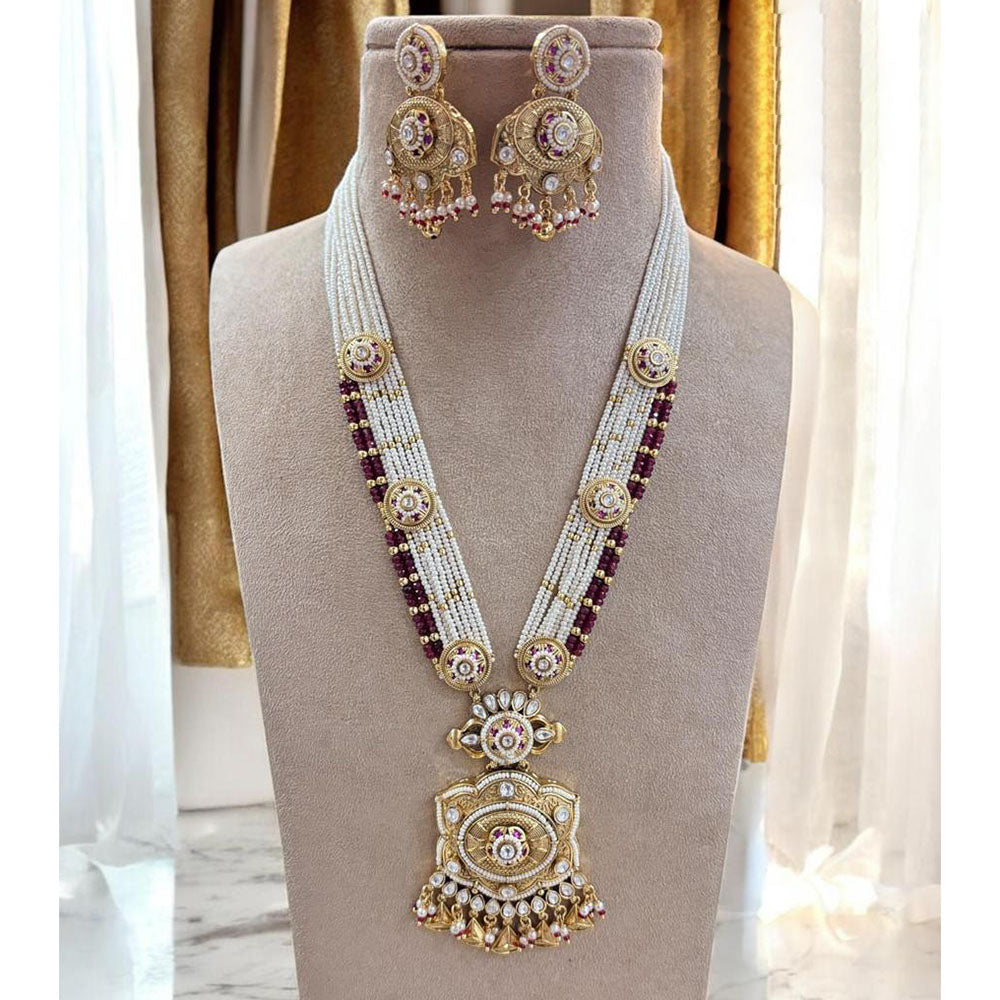 Jewel Addiction Gold Plated Pota Stone And Pearl Long Necklace Set
