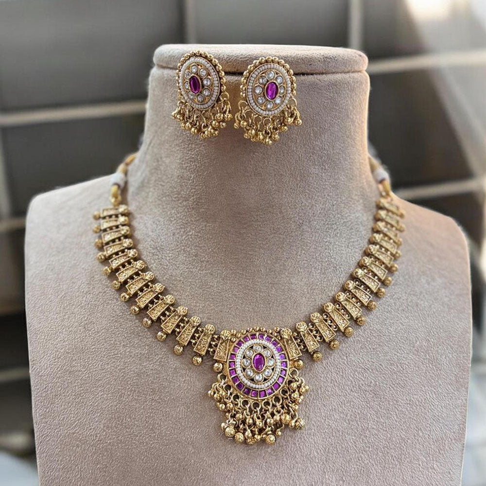 Jewel Addiction Gold Plated Pota Stone And Pearl Necklace Set