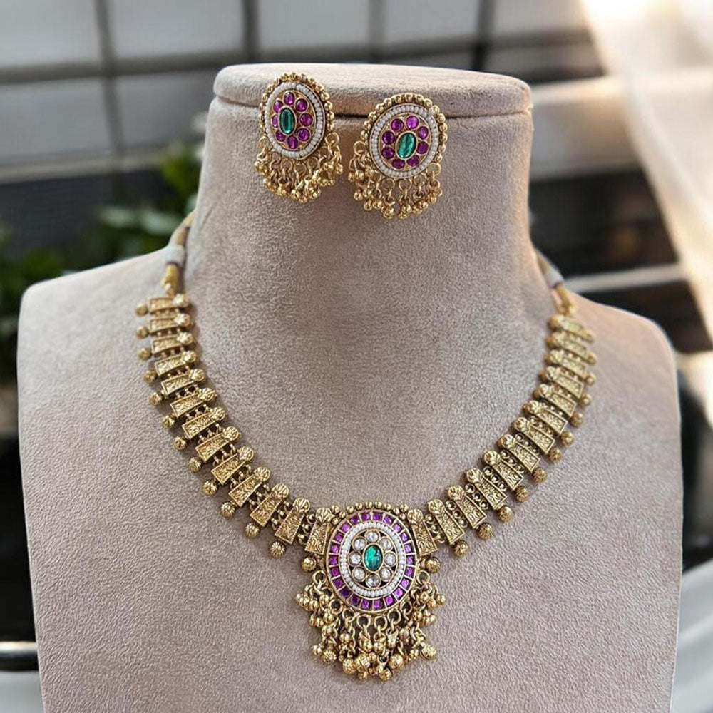 Jewel Addiction Gold Plated Pota Stone And Pearl Necklace Set