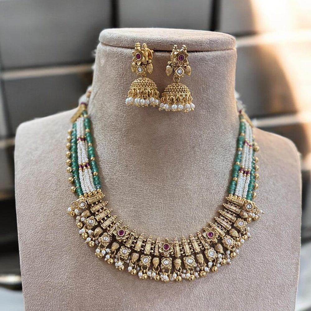 Jewel Addiction Gold Plated Pota Stone And Pearl Necklace Set