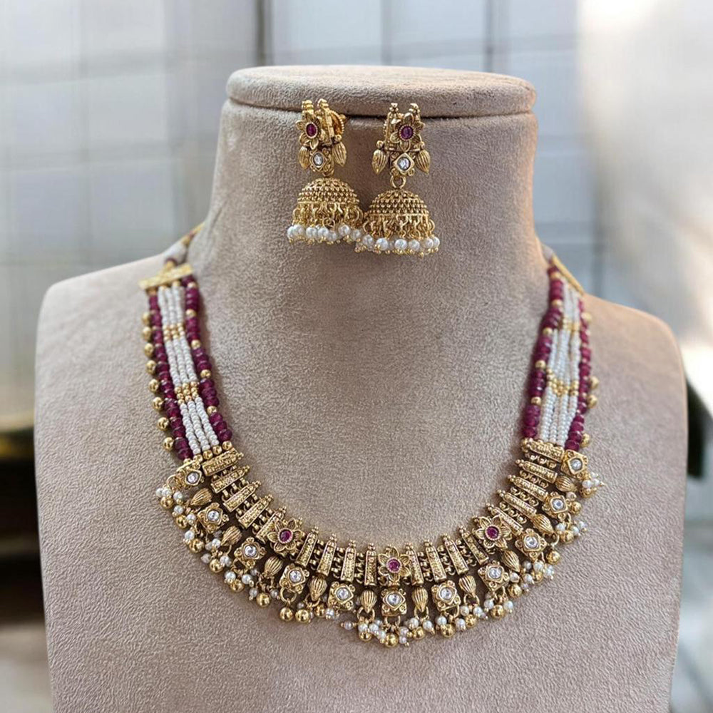 Jewel Addiction Gold Plated Pota Stone And Pearl Necklace Set