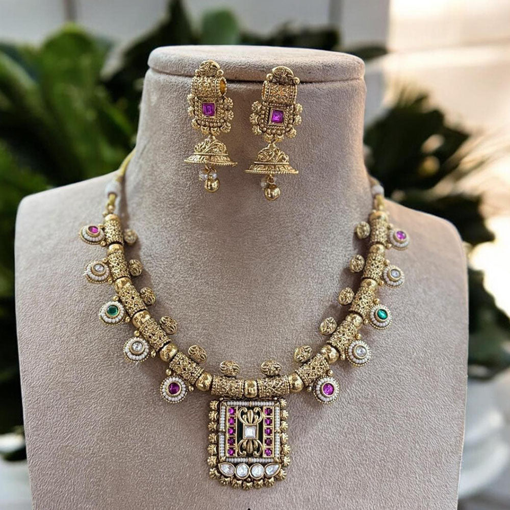 Jewel Addiction Gold Plated Pota Stone And Pearl Necklace Set