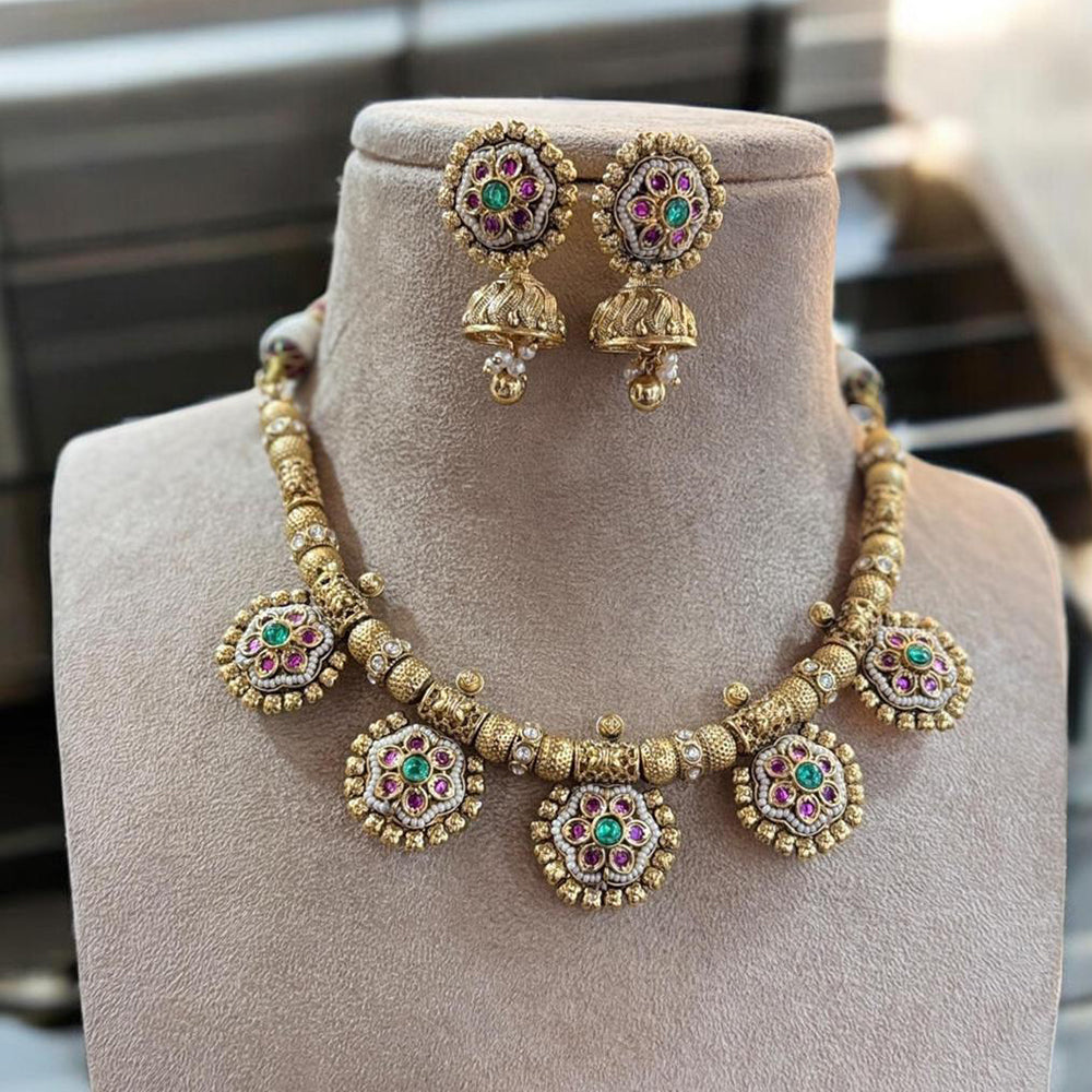 Jewel Addiction Gold Plated Pota Stone And Pearl Necklace Set
