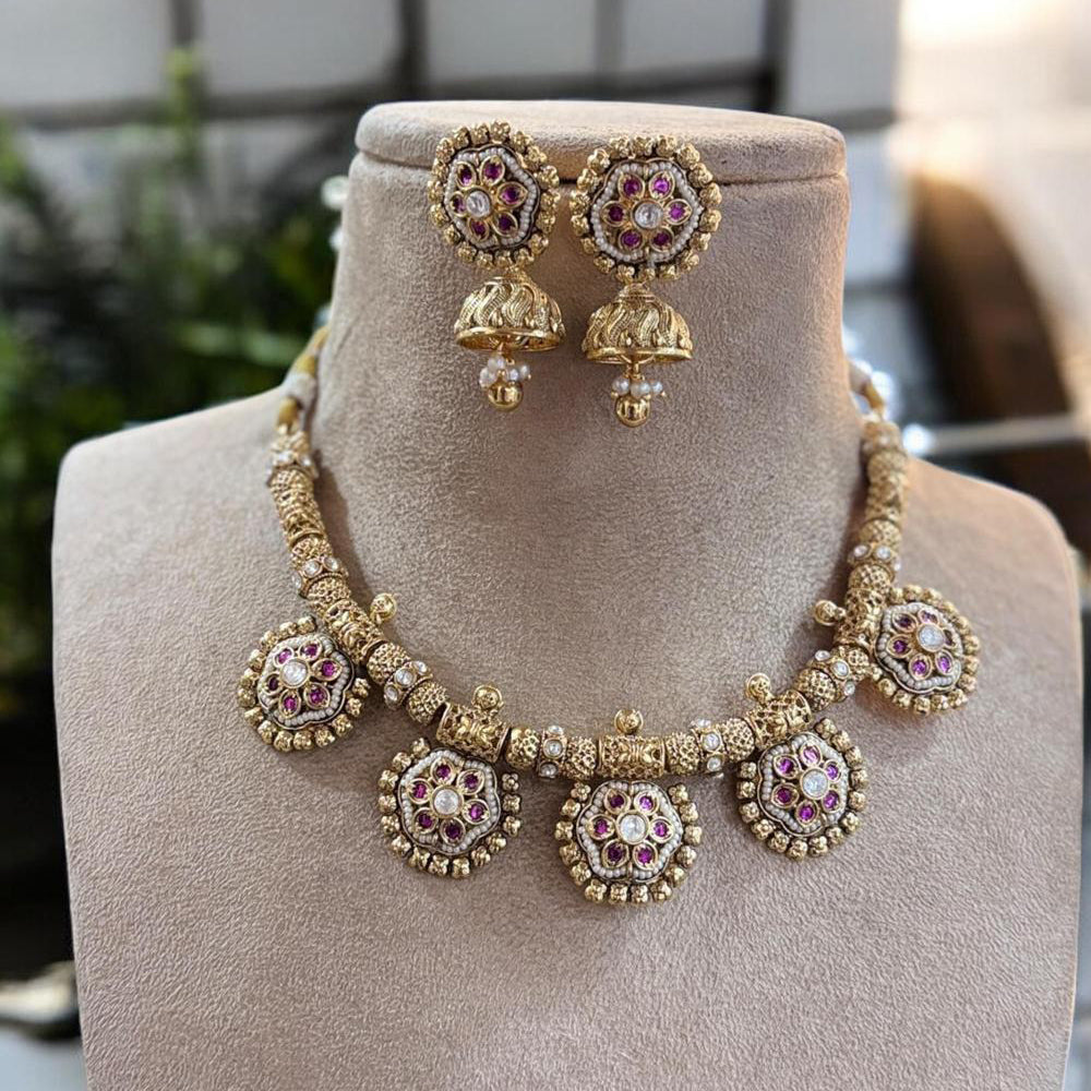 Jewel Addiction Gold Plated Pota Stone And Pearl Necklace Set