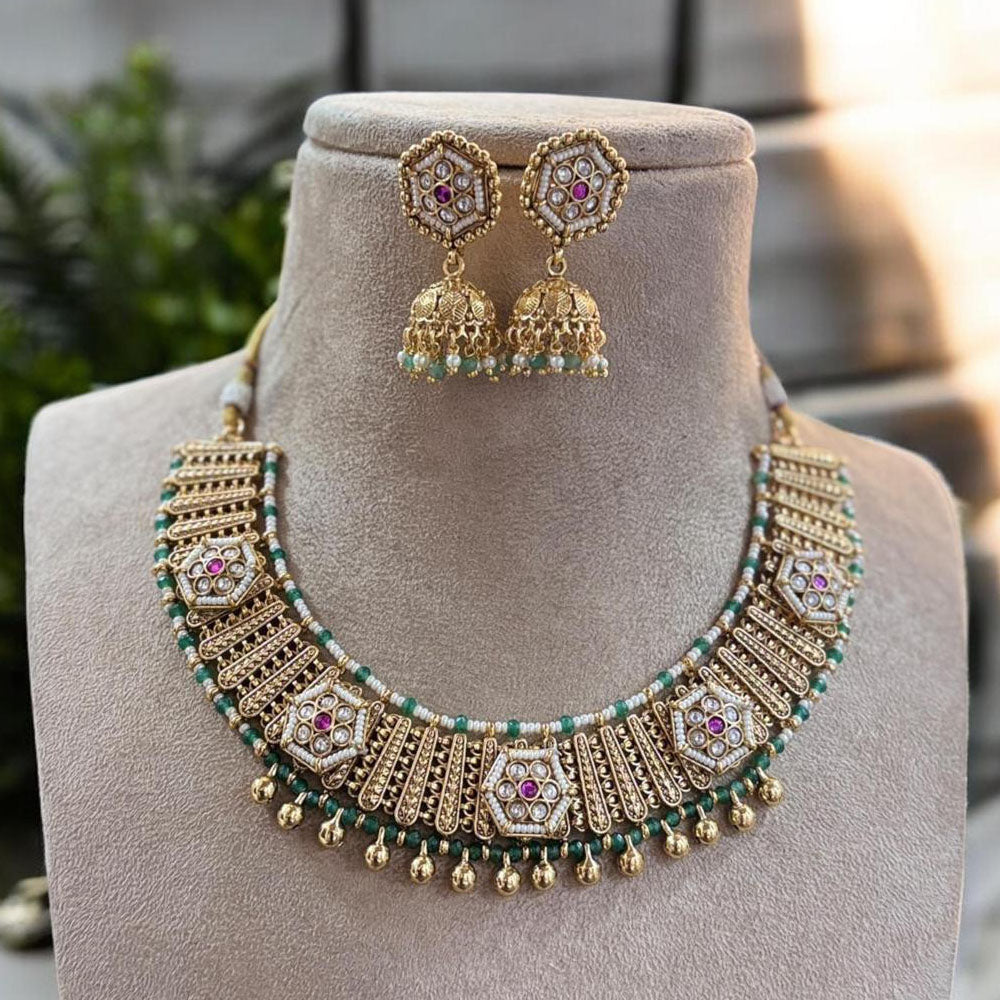 Jewel Addiction Gold Plated Pota Stone And Pearl Necklace Set