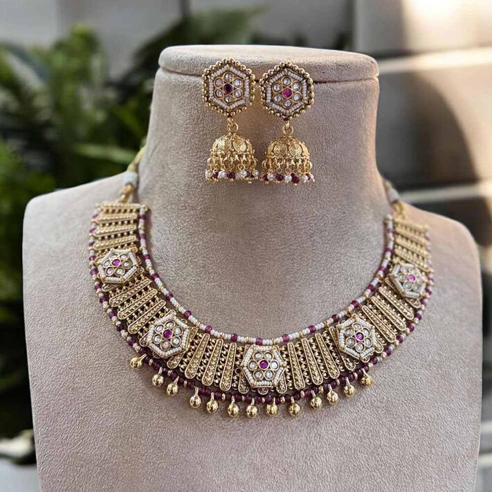 Jewel Addiction Gold Plated Pota Stone And Pearl Necklace Set