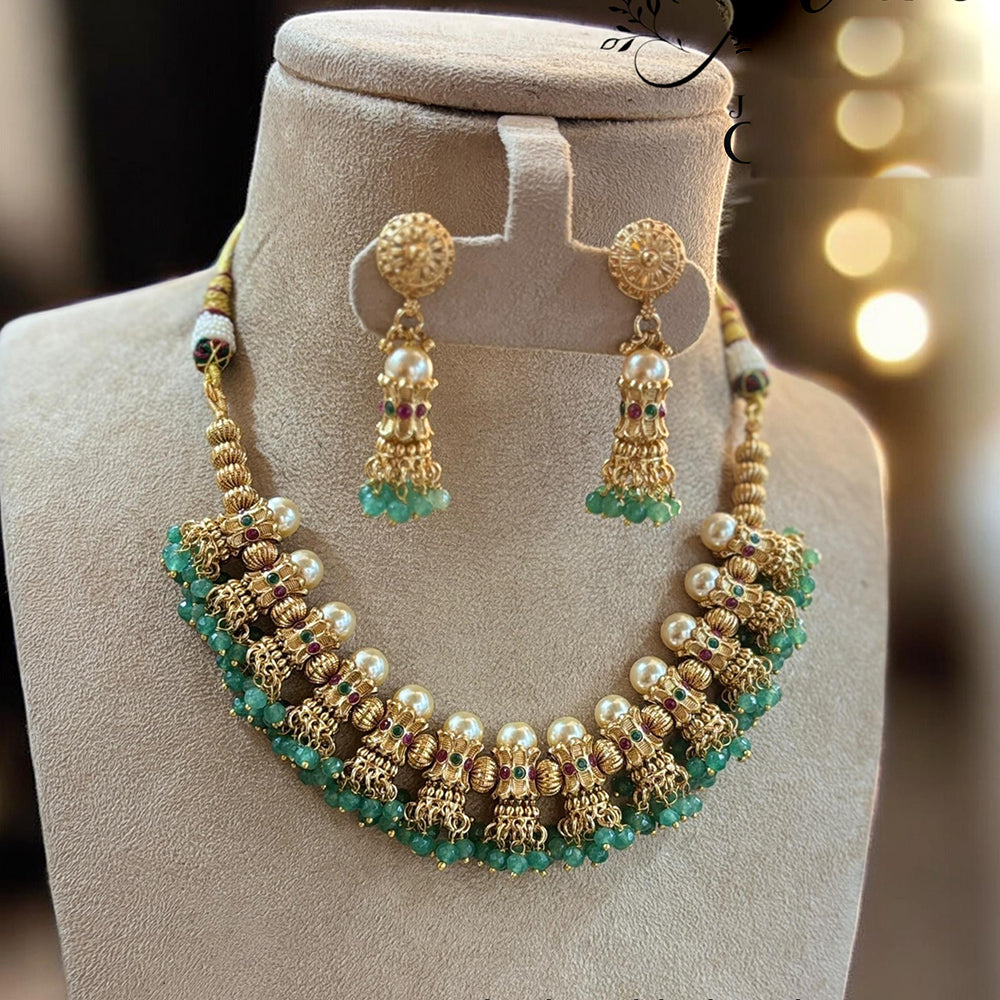 Jewel Addiction Gold Plated Pota Stone And Pearl Necklace Set