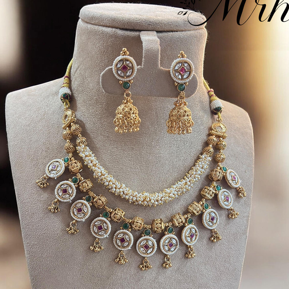 Jewel Addiction Gold Plated Pota Stone And Pearl Necklace Set