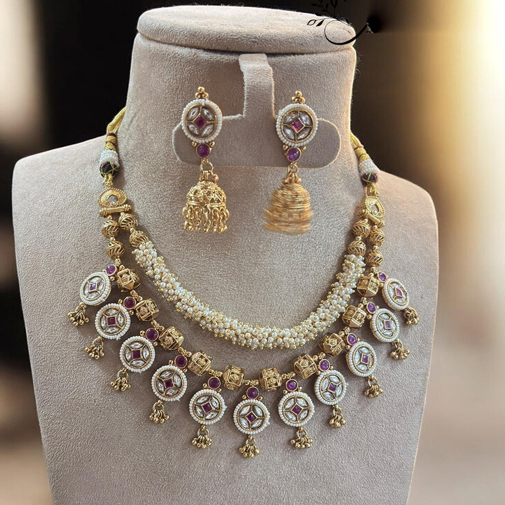 Jewel Addiction Gold Plated Pota Stone And Pearl Necklace Set
