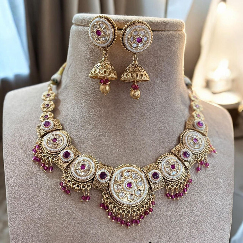 Jewel Addiction Gold Plated Pota Stone And Pearl Necklace Set