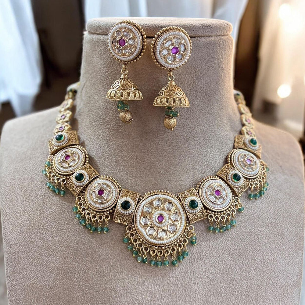 Jewel Addiction Gold Plated Pota Stone And Pearl Necklace Set