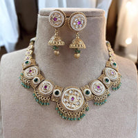 Jewel Addiction Gold Plated Pota Stone And Pearl Necklace Set