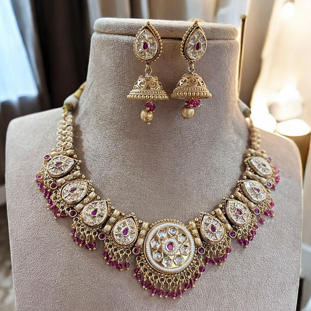 Jewel Addiction Gold Plated Pota Stone And Pearl Necklace Set