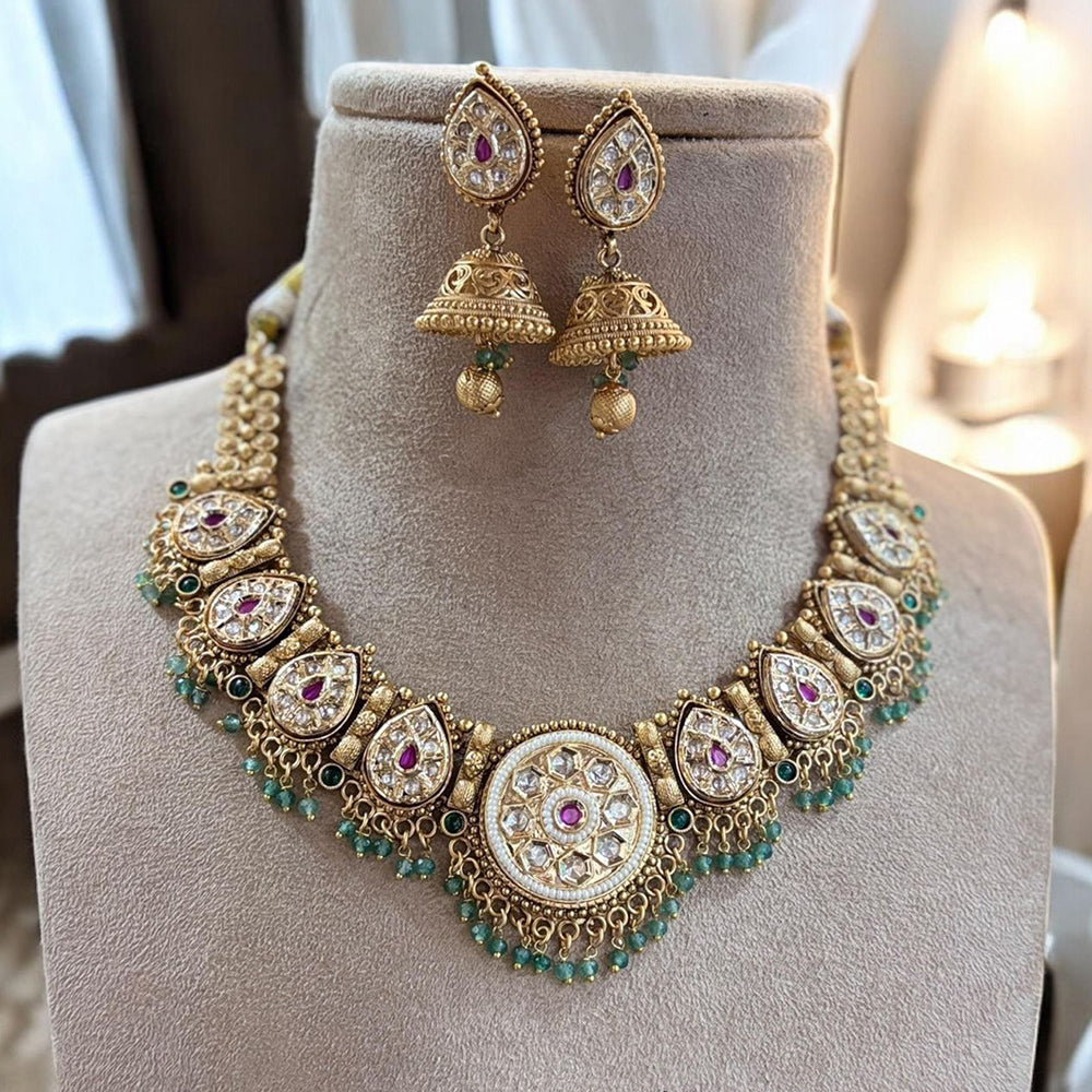 Jewel Addiction Gold Plated Pota Stone And Pearl Necklace Set