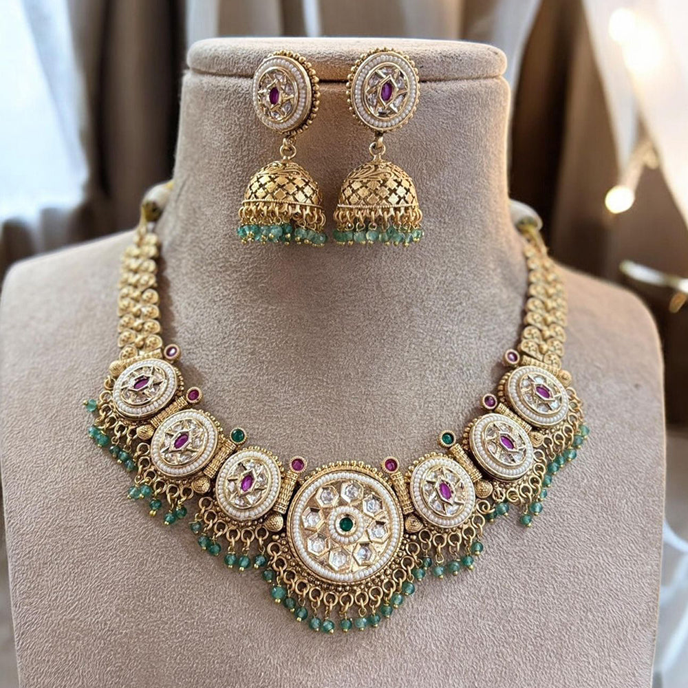 Jewel Addiction Gold Plated Pota Stone And Pearl Necklace Set