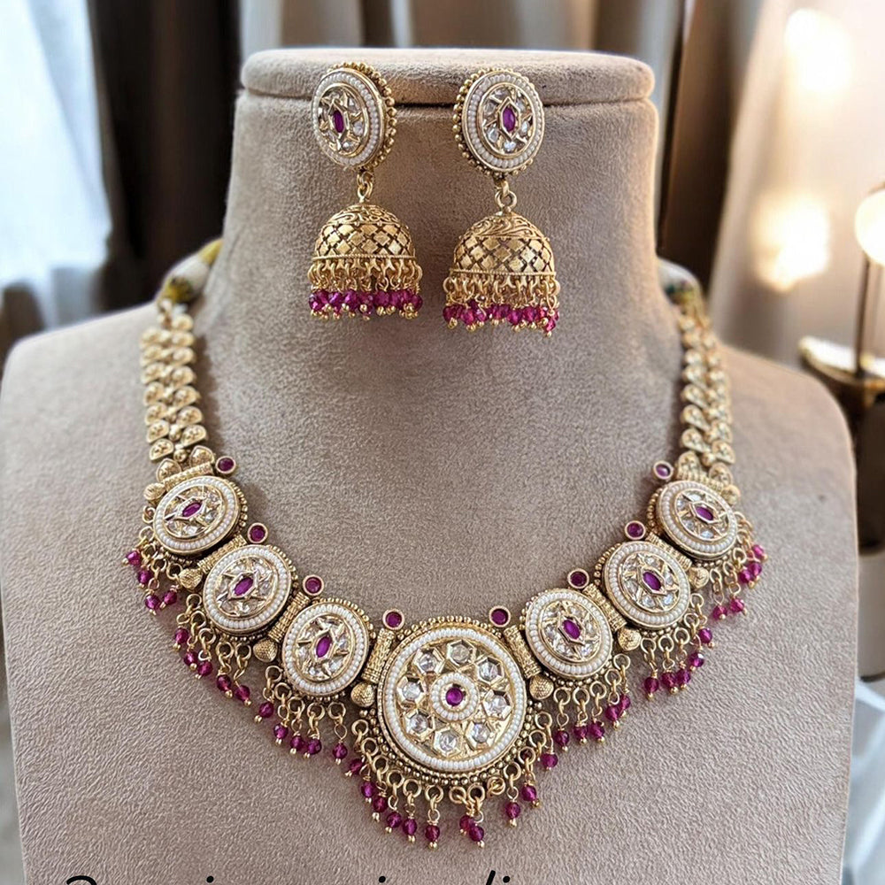 Jewel Addiction Gold Plated Pota Stone And Pearl Necklace Set