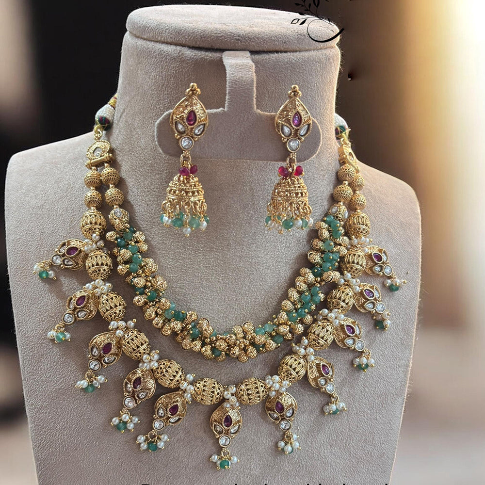 Jewel Addiction Gold Plated Pota Stone And Pearl Necklace Set