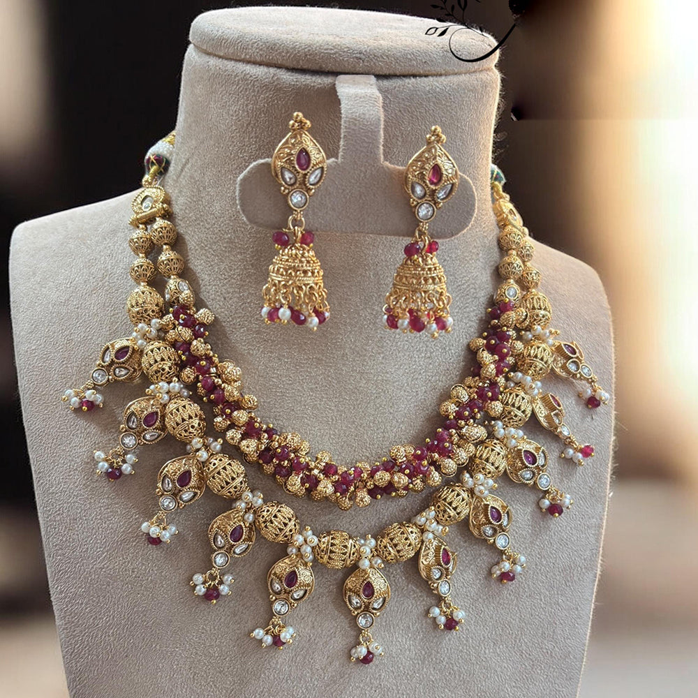 Jewel Addiction Gold Plated Pota Stone And Pearl Necklace Set