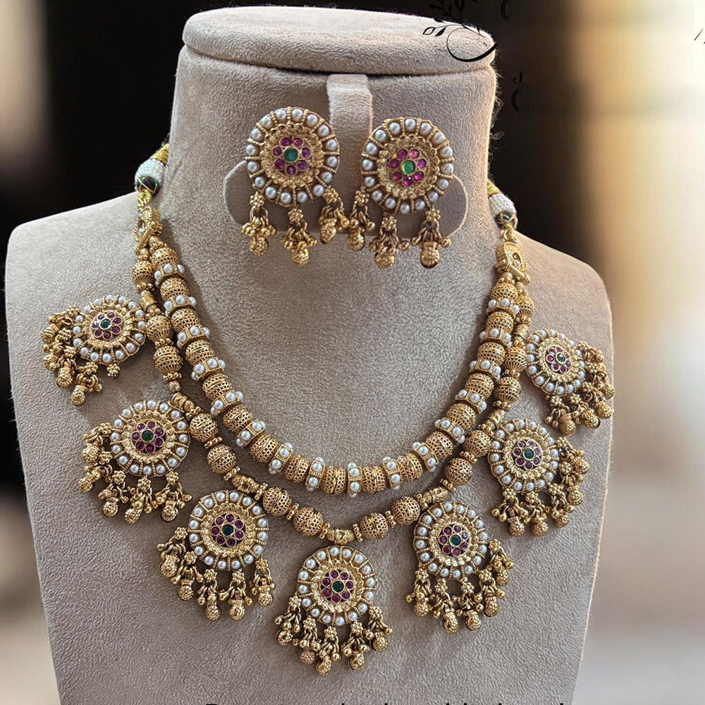 Jewel Addiction Gold Plated Pota Stone And Pearl Necklace Set