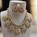 Jewel Addiction Gold Plated Pota Stone And Pearl Necklace Set