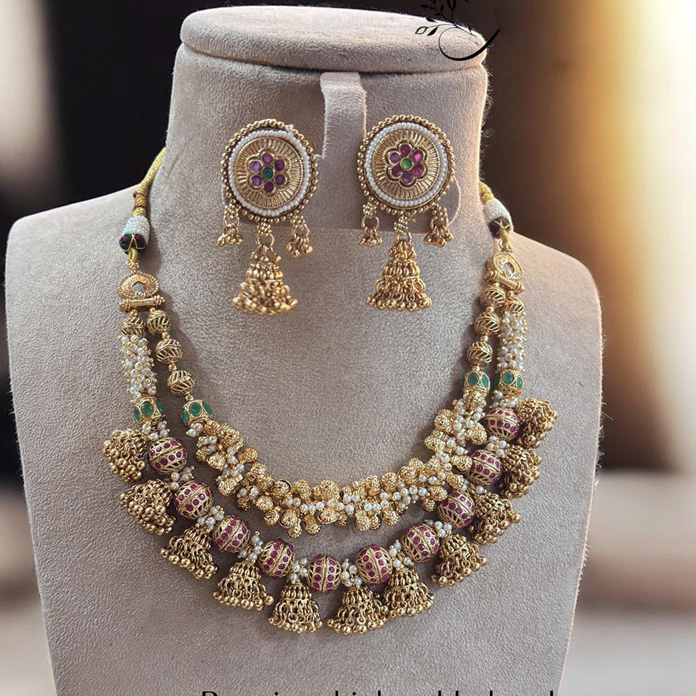 Jewel Addiction Gold Plated Pota Stone And Pearl Necklace Set