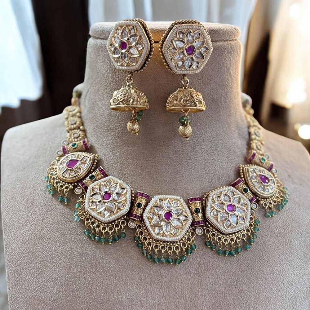 Jewel Addiction Gold Plated Pota Stone And Pearl Necklace Set