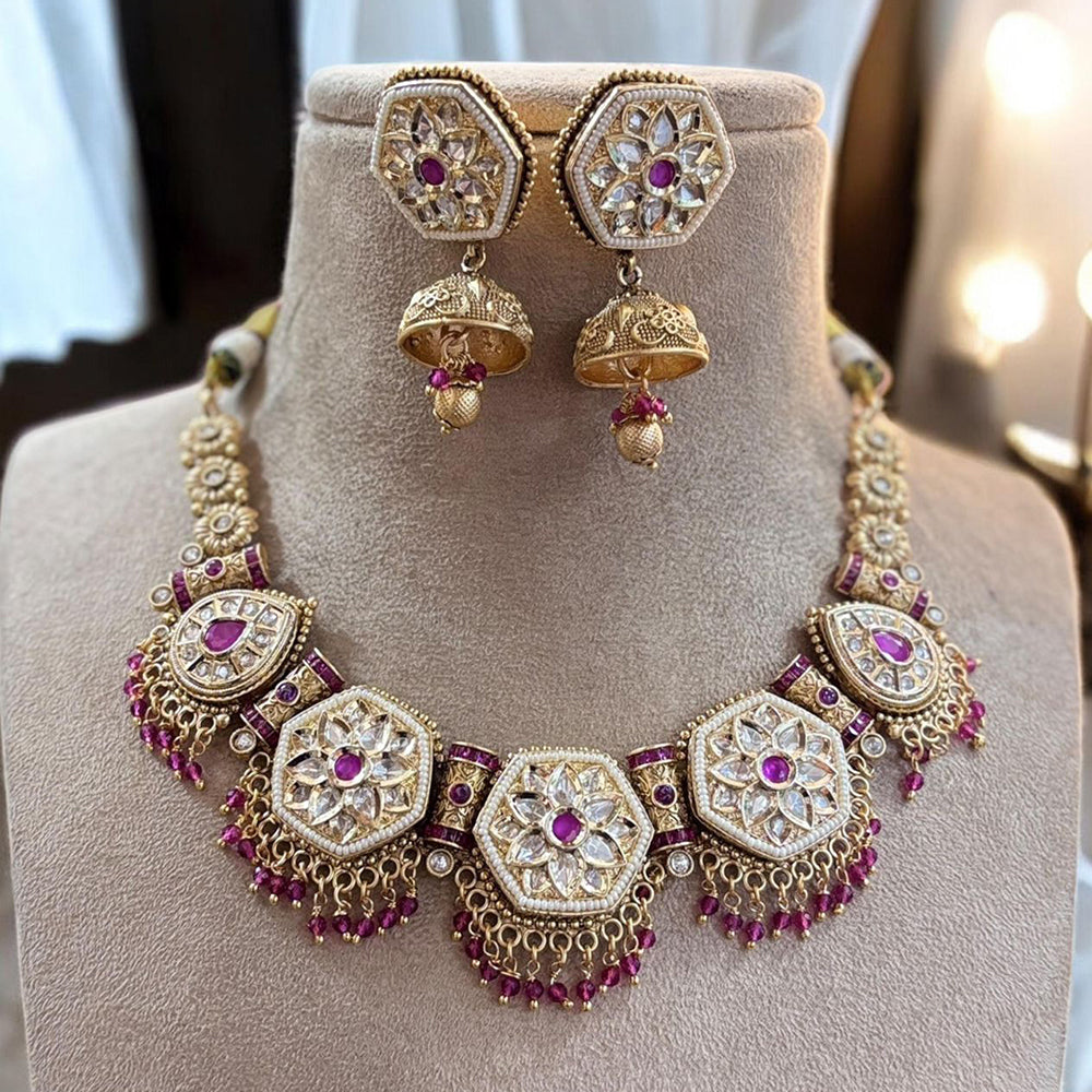 Jewel Addiction Gold Plated Pota Stone And Pearl Necklace Set