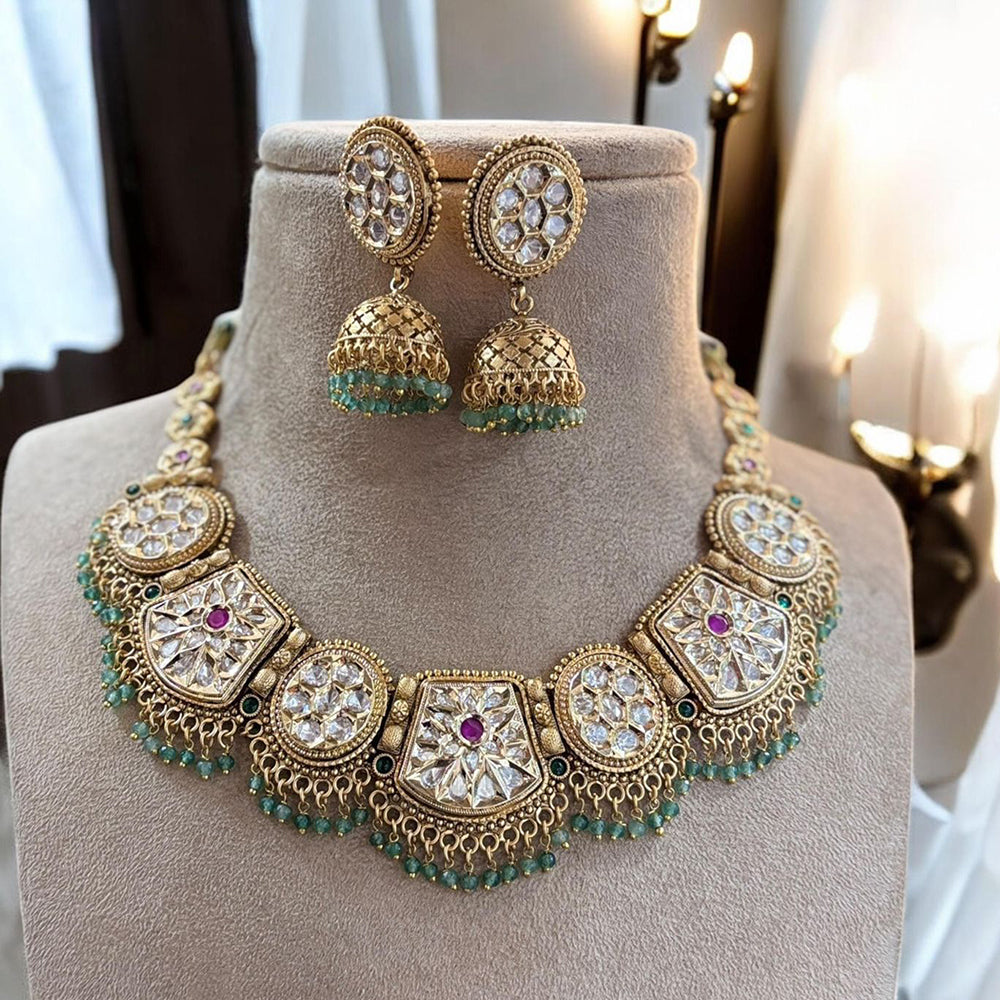 Jewel Addiction Gold Plated Pota Stone And Pearl Necklace Set