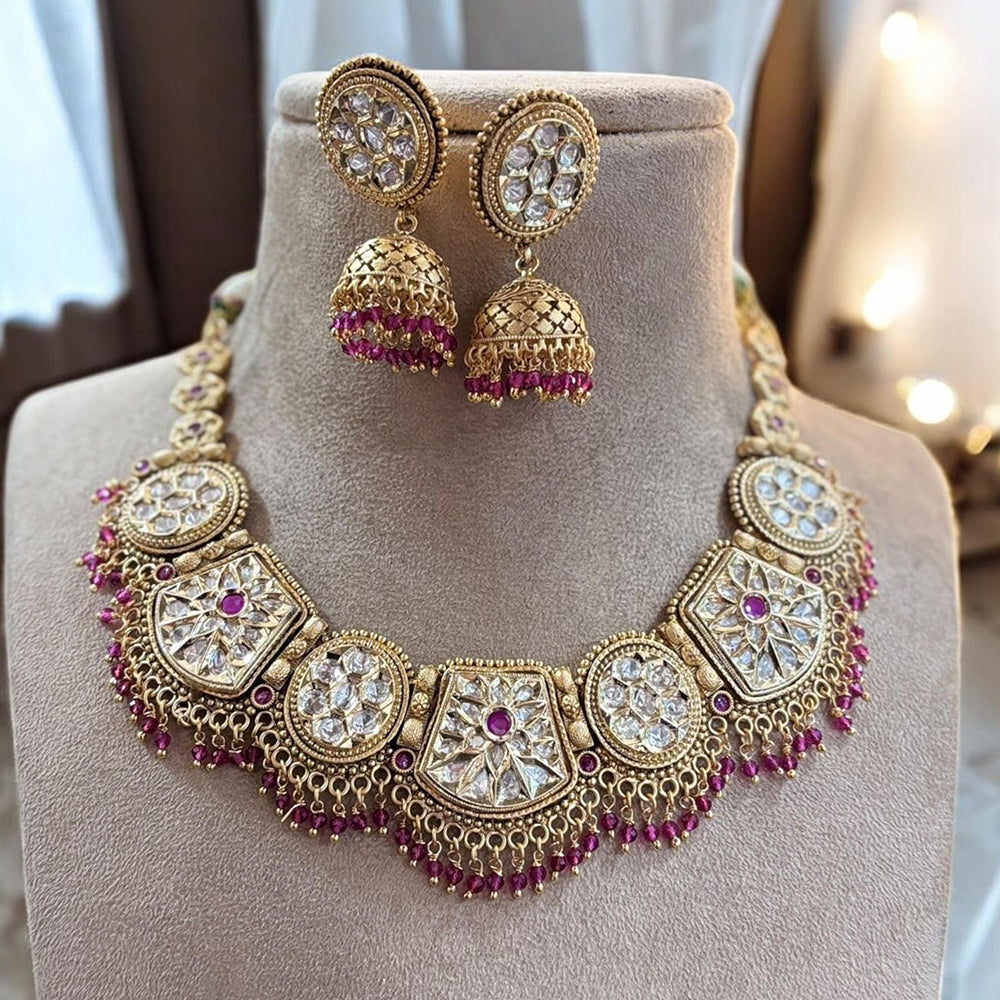 Jewel Addiction Gold Plated Pota Stone And Pearl Necklace Set