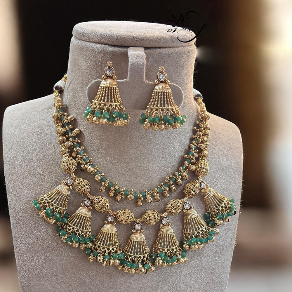 Jewel Addiction Gold Plated Pota Stone And Pearl Necklace Set