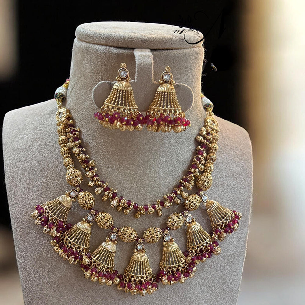 Jewel Addiction Gold Plated Pota Stone And Pearl Necklace Set