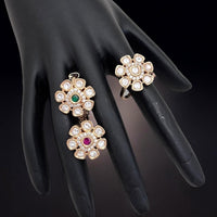 Jewel Addiction Divine Sparkle Gold-Plated Kundan Adjustable Ring with Traditional Flair(1 Piece Only)