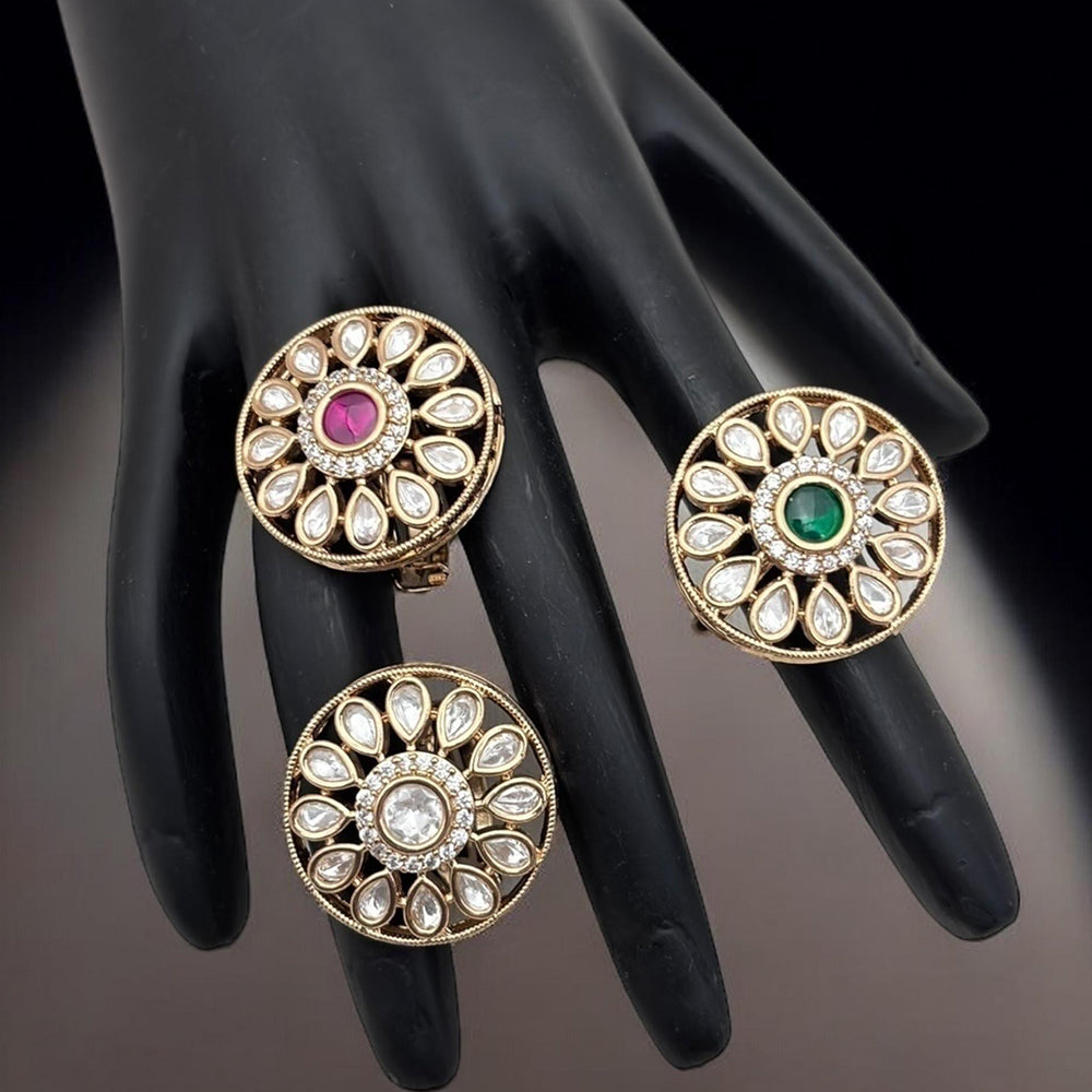 Jewel Addiction Divine Sparkle Gold-Plated Kundan Adjustable Ring with Traditional Flair(1 Piece Only)
