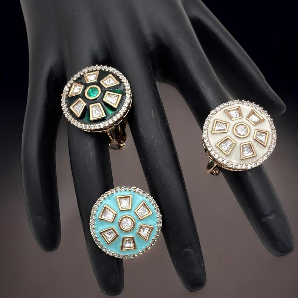 Jewel Addiction Divine Sparkle Gold-Plated Kundan Adjustable Ring with Traditional Flair(1 Piece Only)
