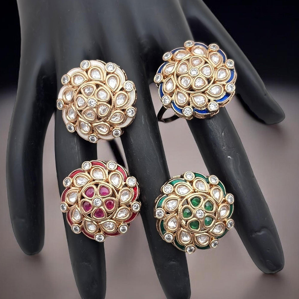 Jewel Addiction Divine Sparkle Gold-Plated Kundan Adjustable Ring with Traditional Flair(1 Piece Only)