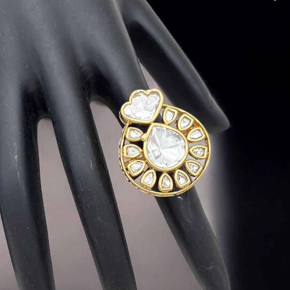 Jewel Addiction Divine Sparkle Gold-Plated Kundan Adjustable Ring with Traditional Flair
