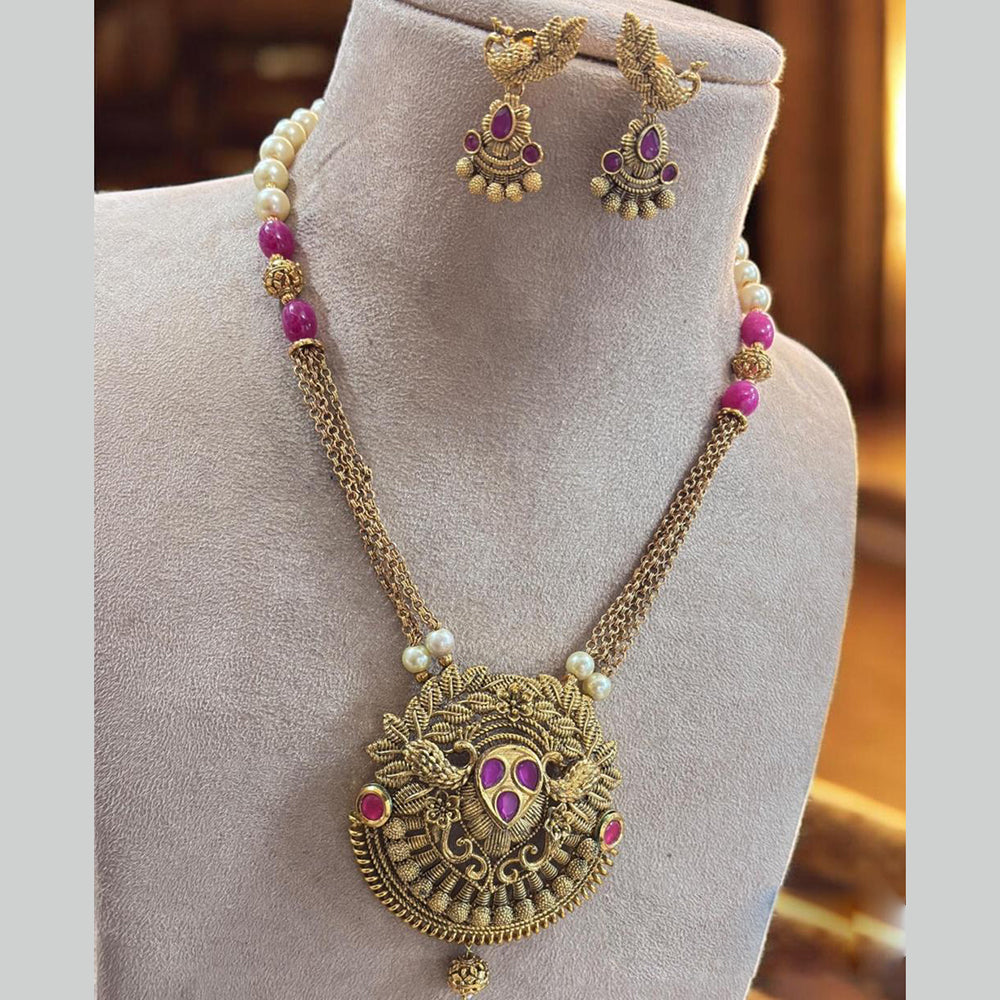 Jewel Addiction Antique Gold Plated Pota Stone for Brides & Festivals Long Necklace Set