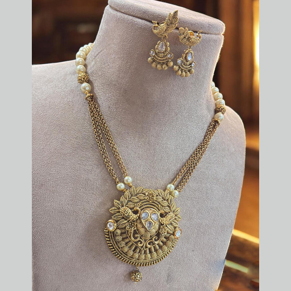 Jewel Addiction Antique Gold Plated Pota Stone for Brides & Festivals Long Necklace Set