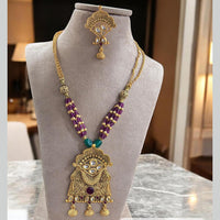 Jewel Addiction Antique Gold Plated Pota Stone for Brides & Festivals Long Necklace Set