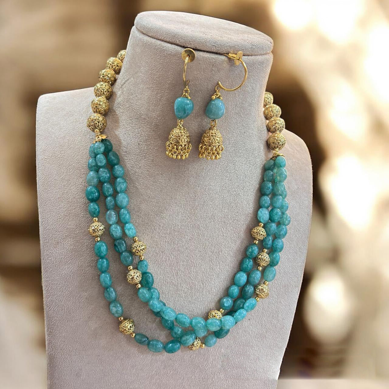 Jewel Addiction Multi-Layer Necklace Set with Gold Plating & BeadsTraditional Jewelry for Celebrations