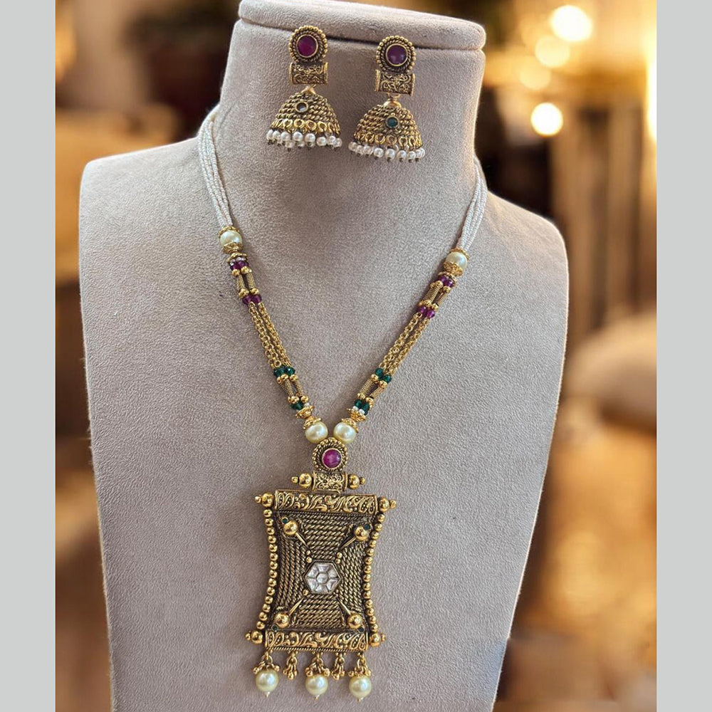 Jewel Addiction Gold Plated Pota Stone And Pearls Long Necklace Set